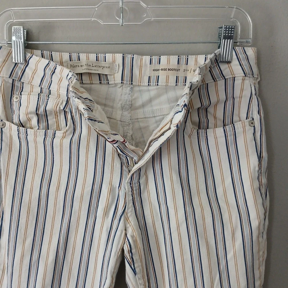 Anthropologie Pilcro Women's Size 27 High Rise Boot Cut Pants Raw Hem Striped